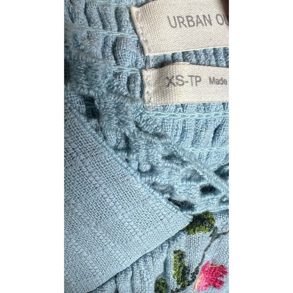 Urban Outfitters UO Forever Blue Tie Embroidered‎ Baby Doll Smock Dress Size XS - Picture 10 of 15